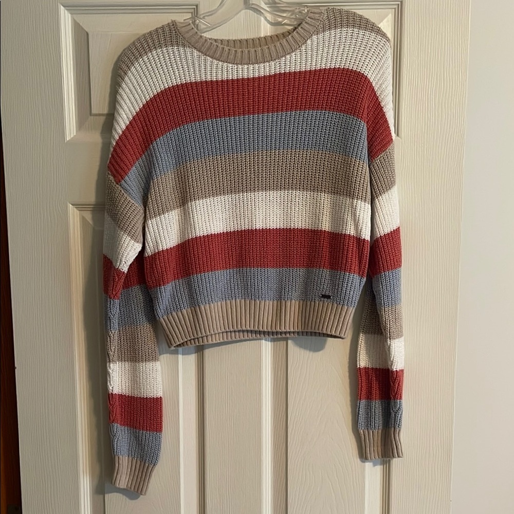 Hollister Red and Blue Crew Neck Sweater